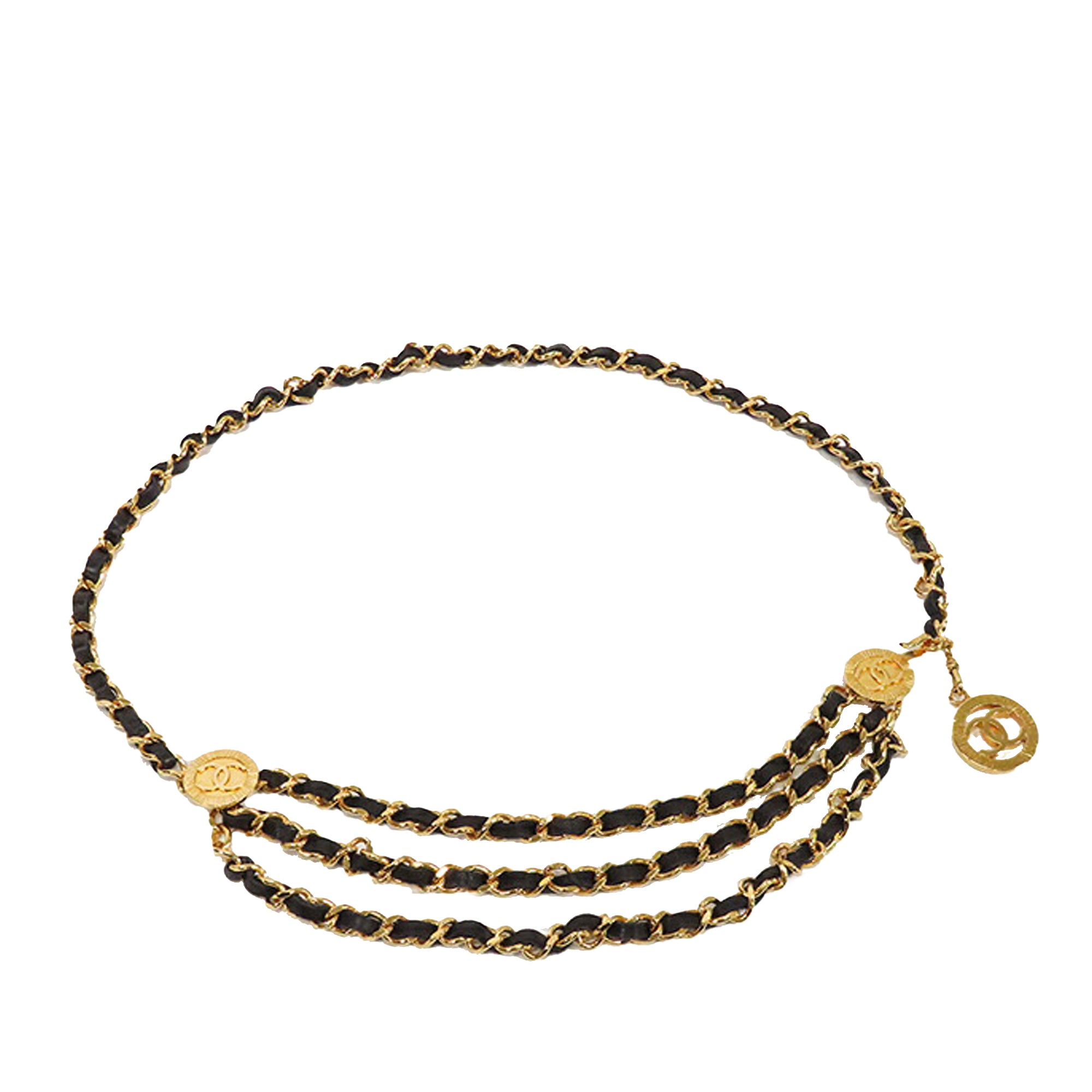 Gold Plated CC Medallion Leather Woven Chain Belt Chanel